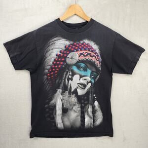 DGA Native American Indian Girl Shirt Mens Medium Black David Gonzales Art Y2K